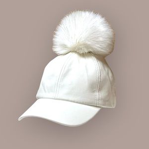 Vera NY Faux Leather Pom Adjustable Cap Hat Off-White Women’s OS